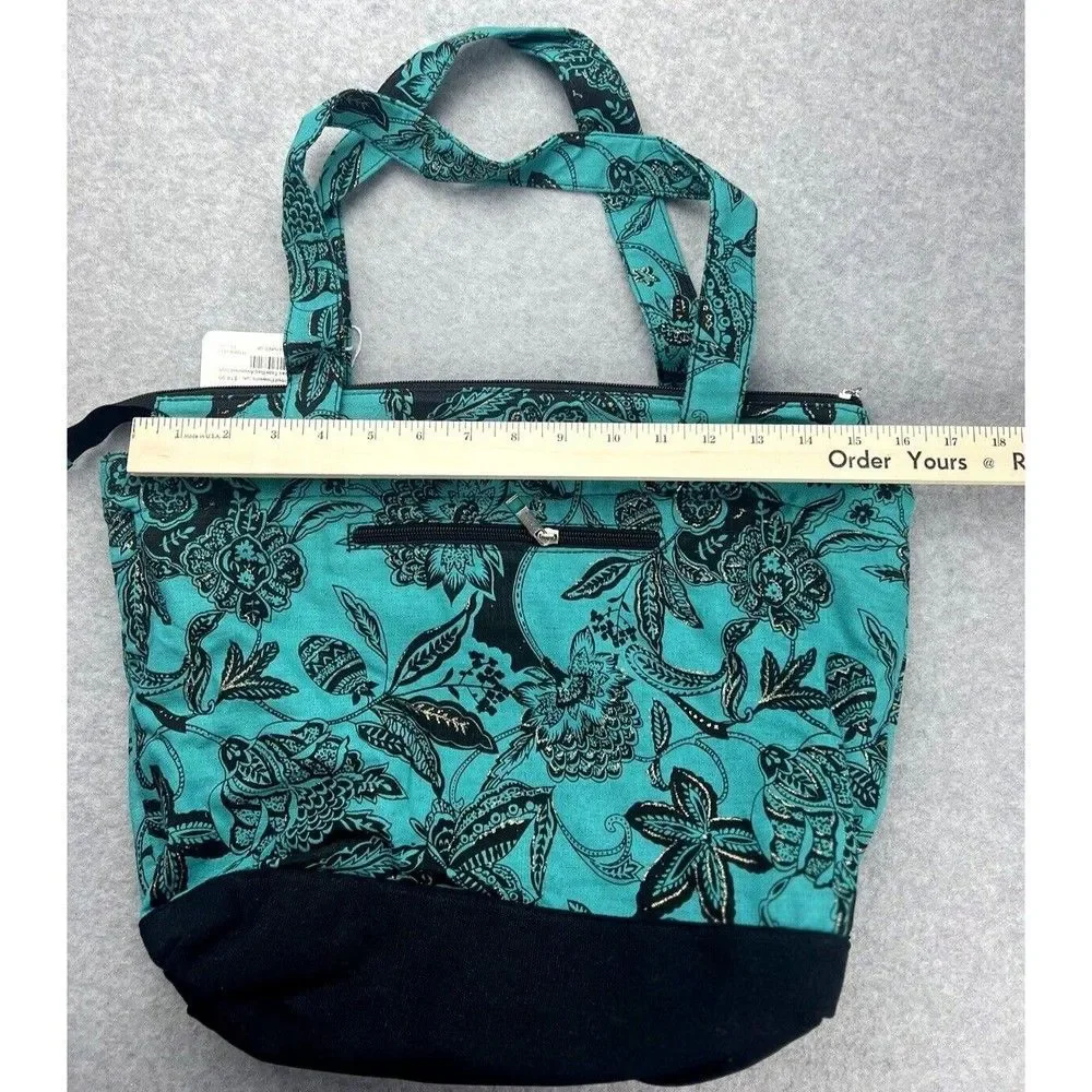 Mings Blue Black Floral Shoulder Tote Bag Boho Tropical Carryall NWT